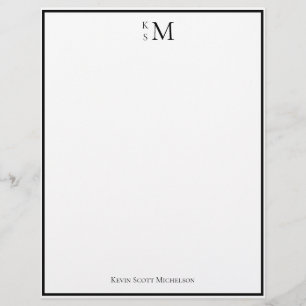 Monogram Black White Professional Elegant  Custom Letterhead