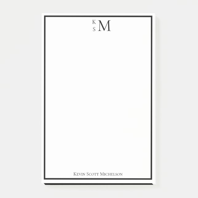 Monogram Black White Professional Elegant  Post-it Notes (Front)