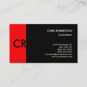 Monogram Black White Red Business Card