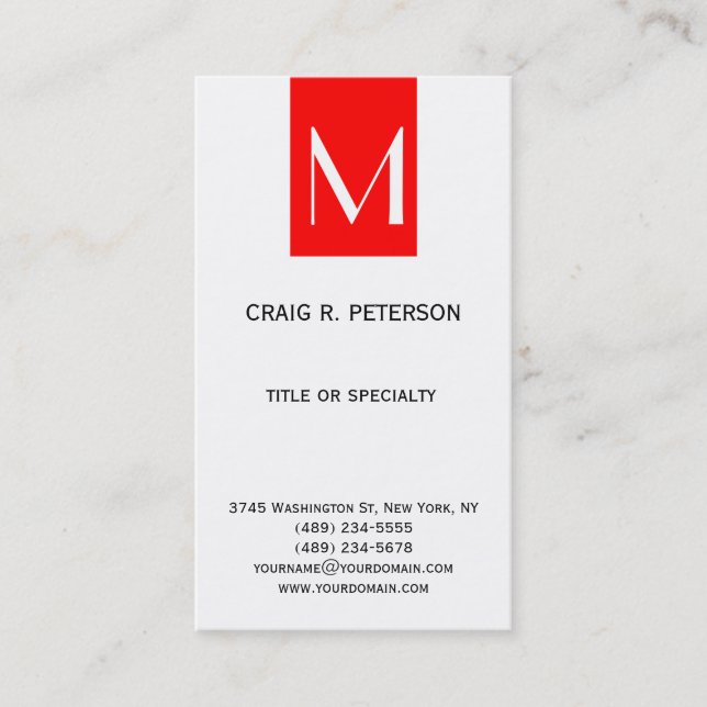 Monogram Black White Red Modern Business Card (Front)