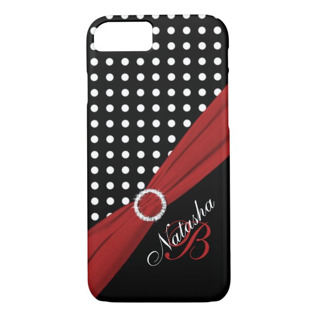 Monogram Black White Red Polka Dots iPhone 7 Case (Back)