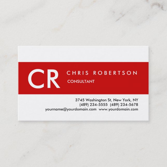 Monogram Black White Red Stripe Business Card (Front)