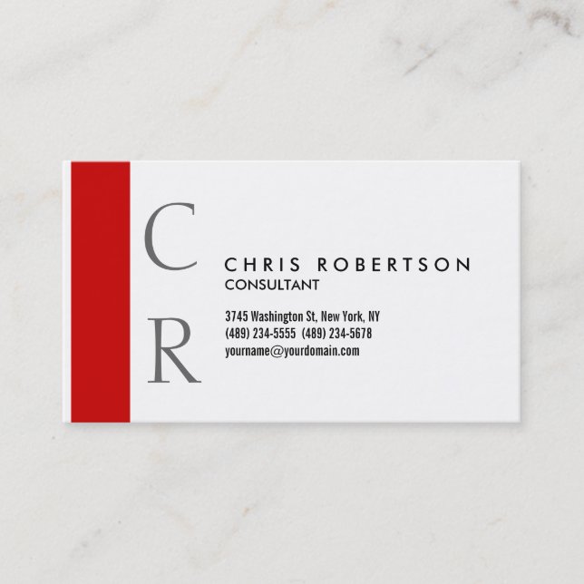 Monogram Black White Red Stripe Business Card (Front)