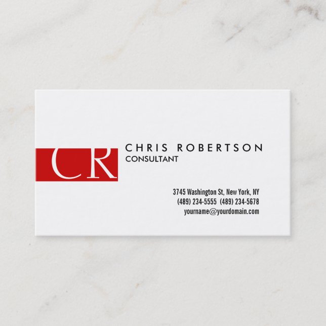 Monogram Black White Red Stripe Business Card (Front)