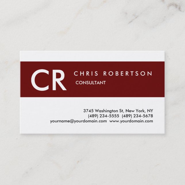 Monogram Black White Red Stripe Business Card (Front)