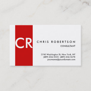 Monogram Black White Red Stripe Business Card