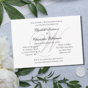 Monogram Black White Silver Wedding Rehearsal Inv Invitation