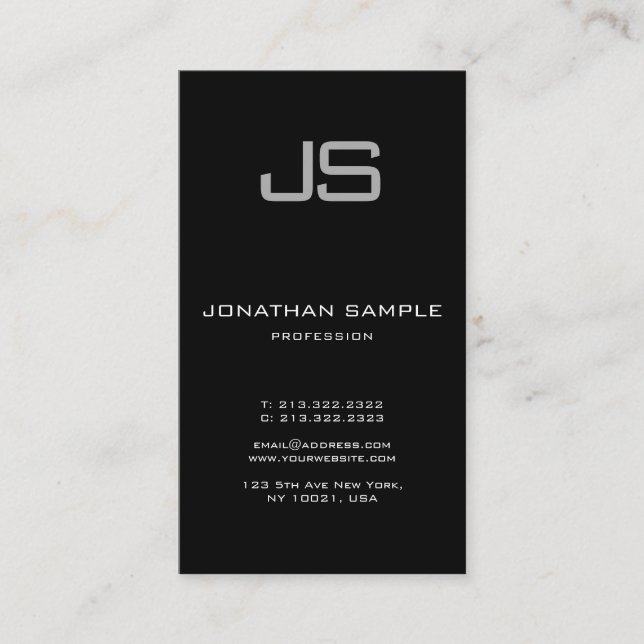 Monogram Black White Sleek Plain Fashionable Business Card (Front)