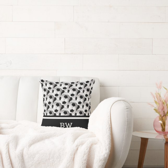 Monogram Black White Soccer Ball Pattern Cushion (Couch)