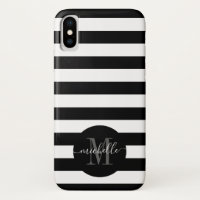 Monogram Black White Stripe Circle Modern Trendy