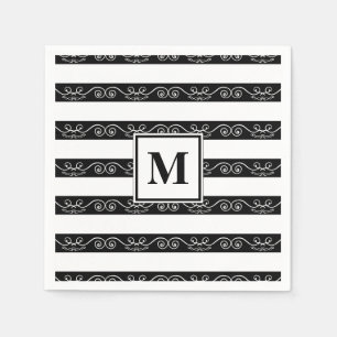 Monogram Black White striped design Napkin