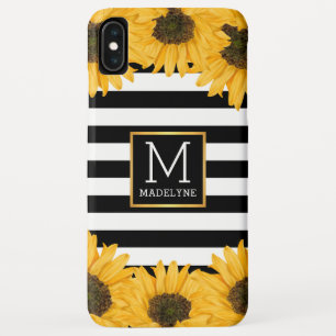 Monogram Black White Striped Sunflower Gold iPhone XS Max Case