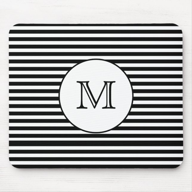 Monogram Black & White Stripes Personalised Mouse Mat (Front)