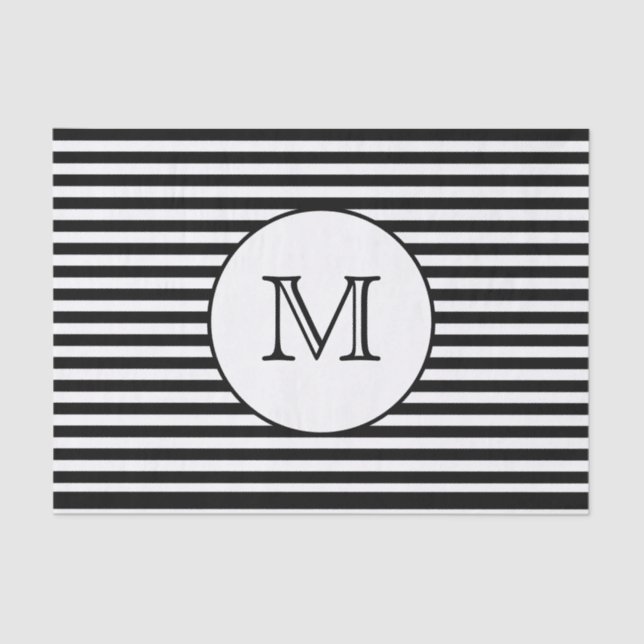 Monogram Black & White Stripes Tissue Paper (Front)