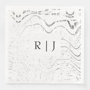 Monogram Black White Swirls Abstract Wedding Napkin