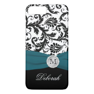 Monogram Black, White, Teal Damask iPhone 7 Case