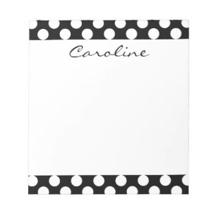 Monogram Black White Trendy Fun Polka Dot Pattern Notepad