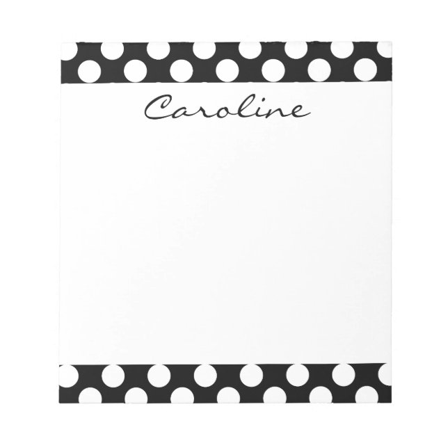 Monogram Black White Trendy Fun Polka Dot Pattern Notepad (Front)