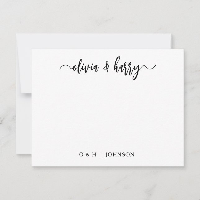 Monogram Black White Wedding Note Card (Front)