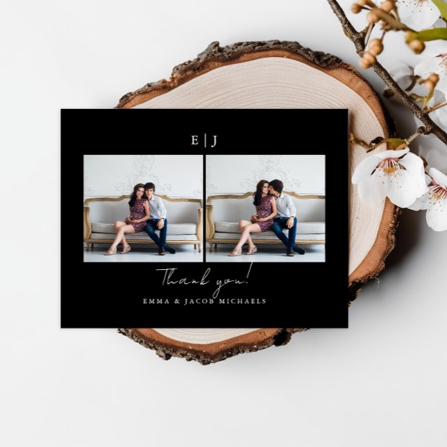 Monogram Black White Wedding Photo Thank You Postcard (Creator Uploaded)