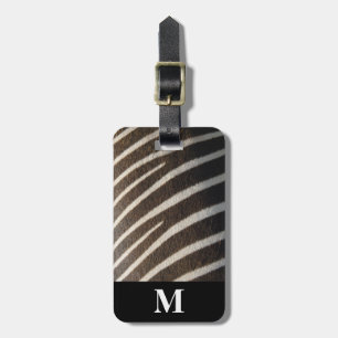 Monogram Black White Zebra Animal Stripe Print Luggage Tag