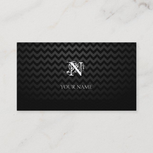 Monogram Black with Chevron Pattern Business Card (Front)