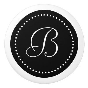 Monogram Black with Dots, Script Font Ceramic Knob