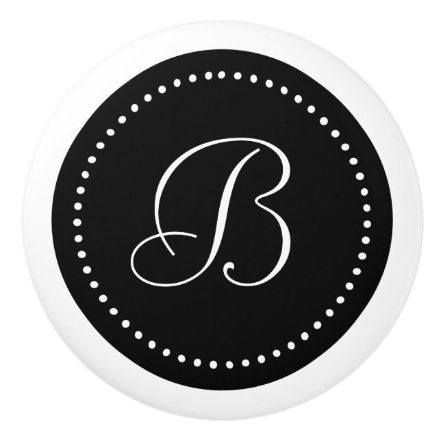 Monogram Black with Dots, Script Font Ceramic Knob (Front)