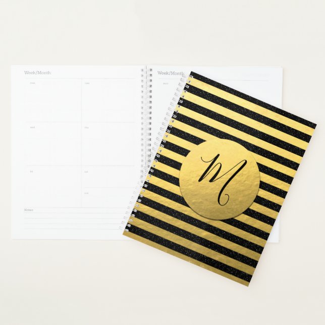 Monogram Black with Faux Gold Foil Glitter   Planner (Display)