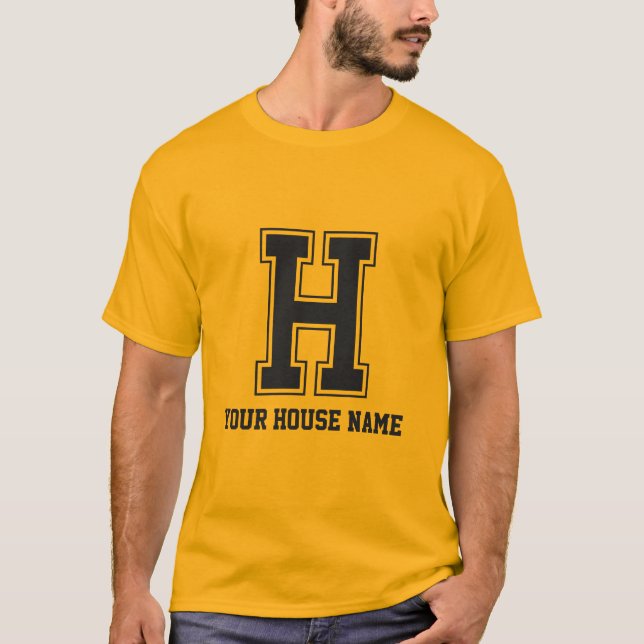 Monogram Black Yellow College House Initial H T-Shirt (Front)