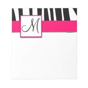 Monogram Black Zebra Stripes Hot Pink Notepad