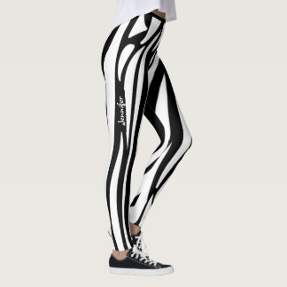 Monogram Blak & White Striped Zebra Pattern Trendy Leggings