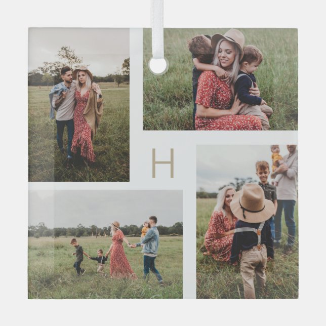 Monogram Blocks Editable Colour Photo Ornament (Front)