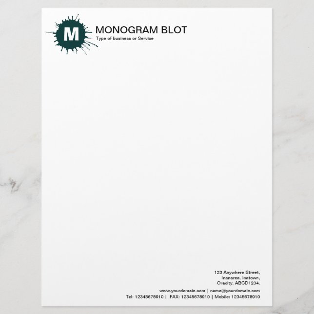 Monogram Blot - Dark Green Letterhead Template (Front)
