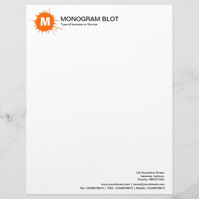 Monogram Blot - Orange Letterhead Template (Front)