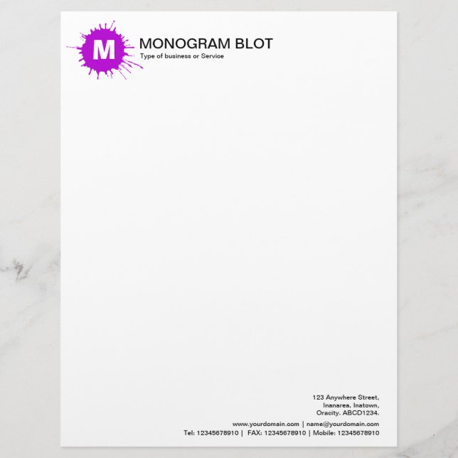Monogram Blot - Purple Letterhead Design (Front)