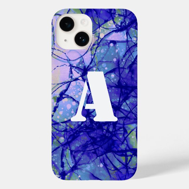 Monogram Blue Abstract Art Cool Case-Mate iPhone Case (Back)