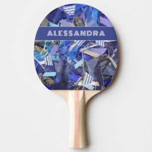 Monogram blue abstract pattern stripe purple white ping pong paddle