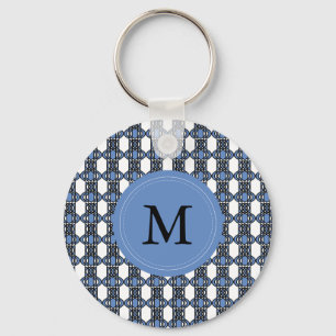 Monogram Blue Abstract Scarab Pattern Key Ring