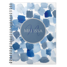 Monogram Blue Abstract Watercolor Swatch Notebook