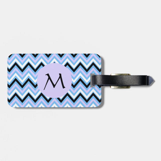 Monogram Blue and Lilac Chevron Pattern Luggage Tag (Back Horizontal)
