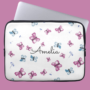 Monogram Blue and Pink Butterfly Laptop Sleeve