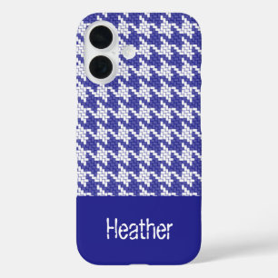 Monogram blue and white houndstooth pattern  iPhone 16 case