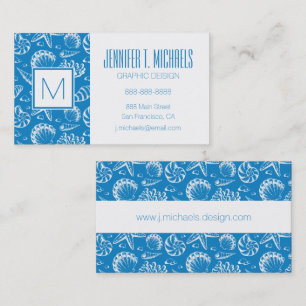 Monogram Blue Beach Pattern Business Card