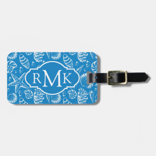 Monogram Blue Beach Pattern Luggage Tag