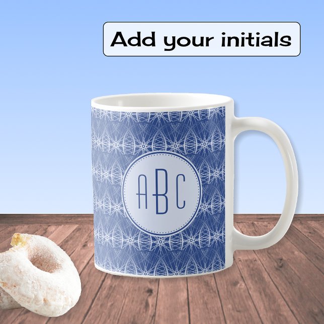 Monogram blue bicycle wheel pattern coffee mug (Creator Uploaded)
