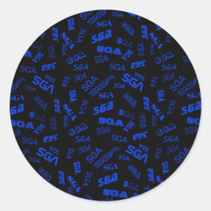 Monogram   Blue & Black Classic Round Sticker