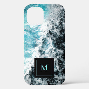 Monogram Blue Black Ocean Waves Hawaii iPhone 12 Case
