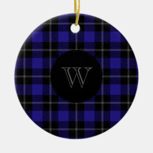 Monogram Blue Black Plaid Ceramic Tree Decoration