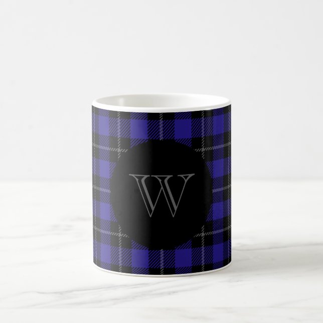 Monogram Blue Black Plaid Coffee Mug (Center)